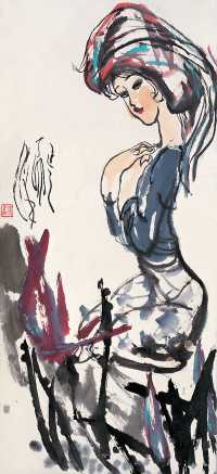 刘汉 丁卯(1987年)作 少女 立轴